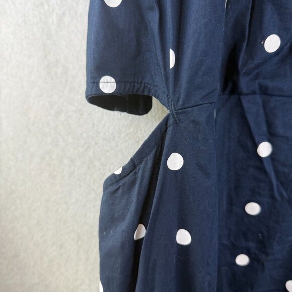 Old Navy Women's Shirt Dress Midi Polka Dot Cut Out Sides Button Front Navy 3X - Picture 8 of 14